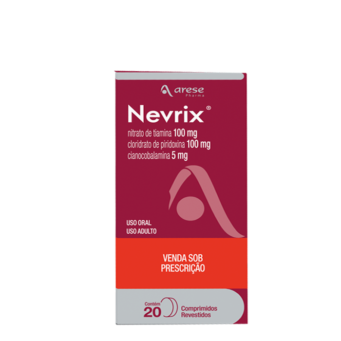 Nevrix Nitrato de Tiamina 100mg + Cloridrato de Piridoxina 100mg + Cianocobalamina 5000mcg 20 Comprimidos