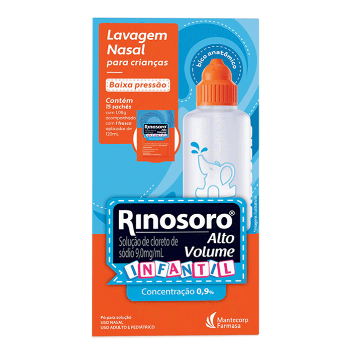 Rinosoro Alto Volume Infantil 15 Sachês em Pó de 1,08g Cada + 1 Aplicador de 120ml