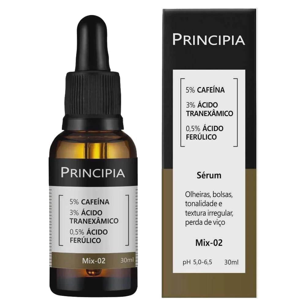 Sérum Facial Principia Mix-02 5% Cafeína 3% Ácido Tranexâmico 0,5% Ácido Ferúlico 30ml