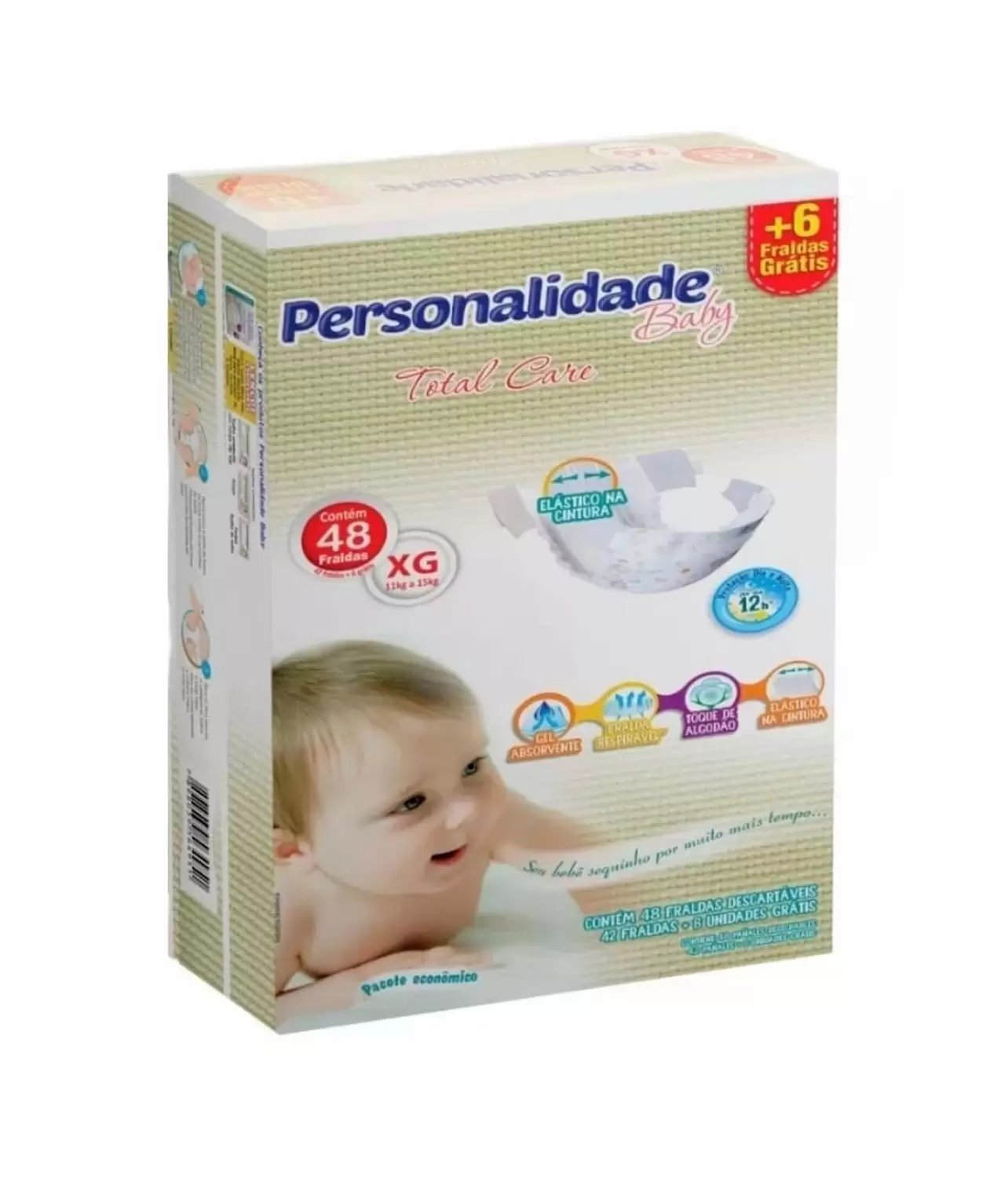 Fralda Personalidade Baby Total Care Econômica Tamanho Xg com 48 Unidades