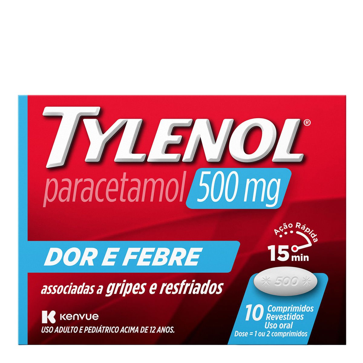 Analgésico Tylenol Dor e Febre 500mg 10 Comprimidos Revestidos