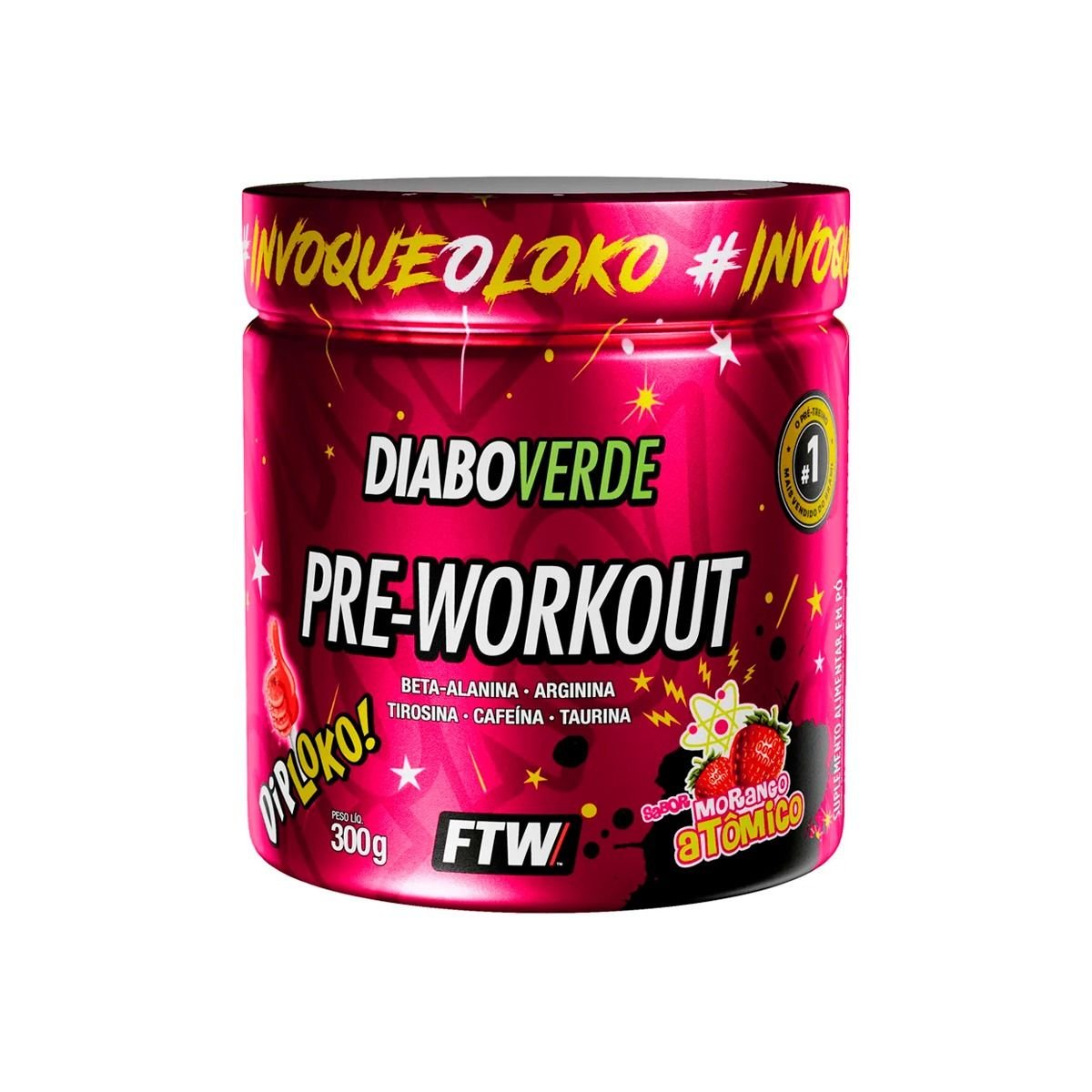 Pré Treino Ftw Diabo Verde Diploko Sabor Morango Atômico 300g