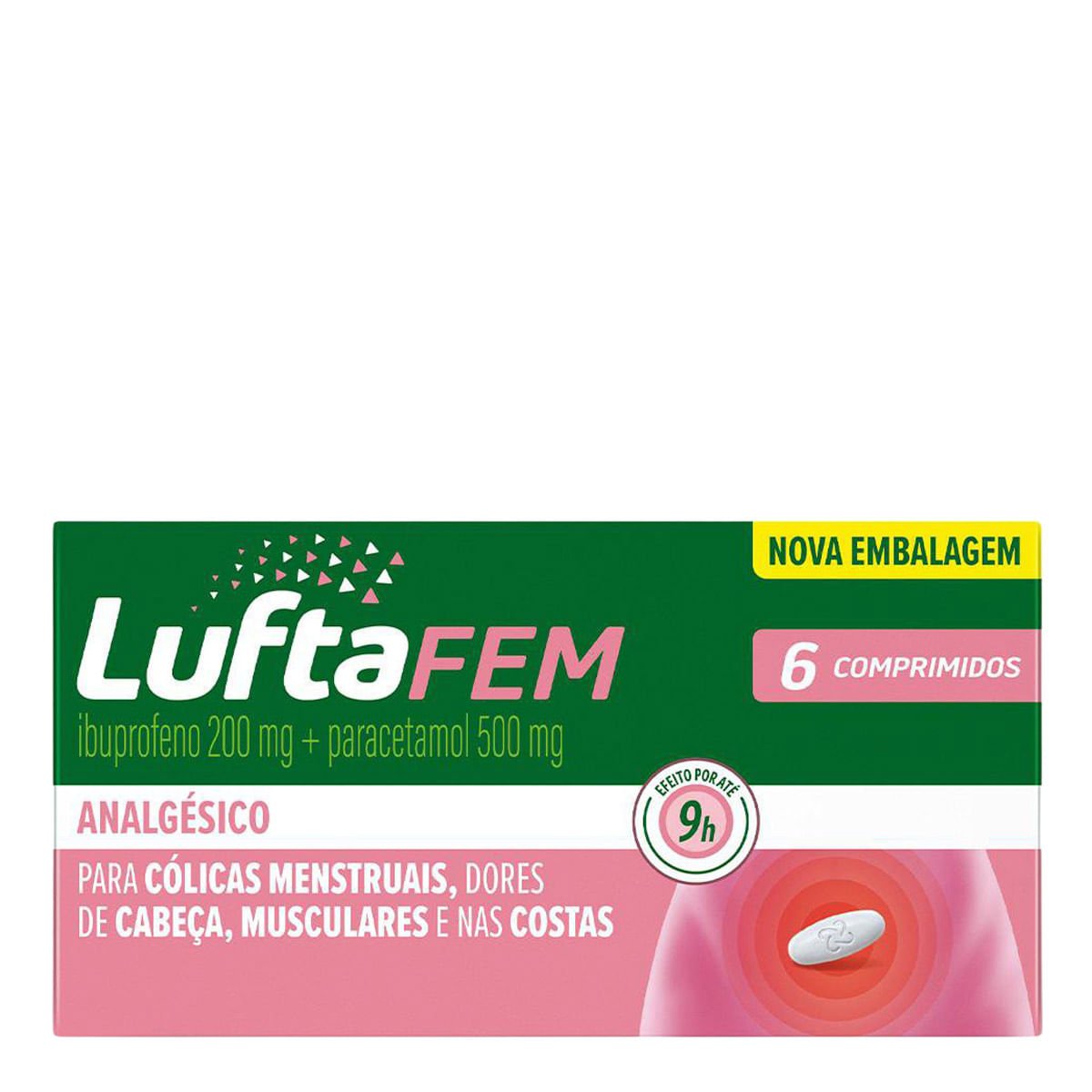 Analgésico Luftafem 200mg + 500mg 6 Comprimidos