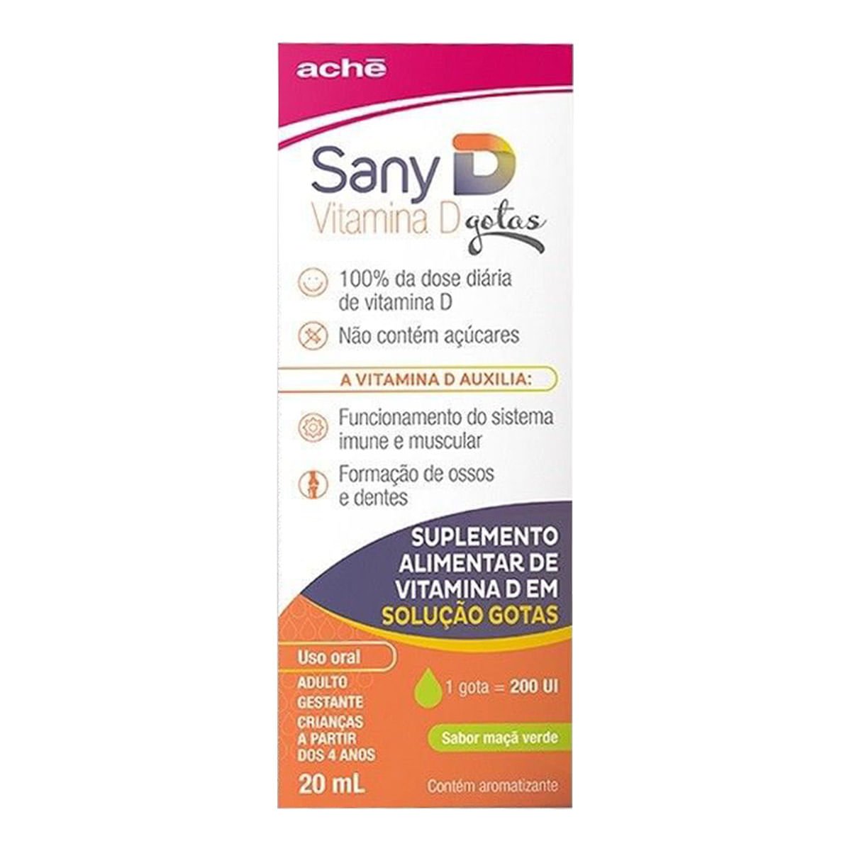 Sany D Vitamina D Colecalciferol 200UI Maçã Verde 20ml Gotas