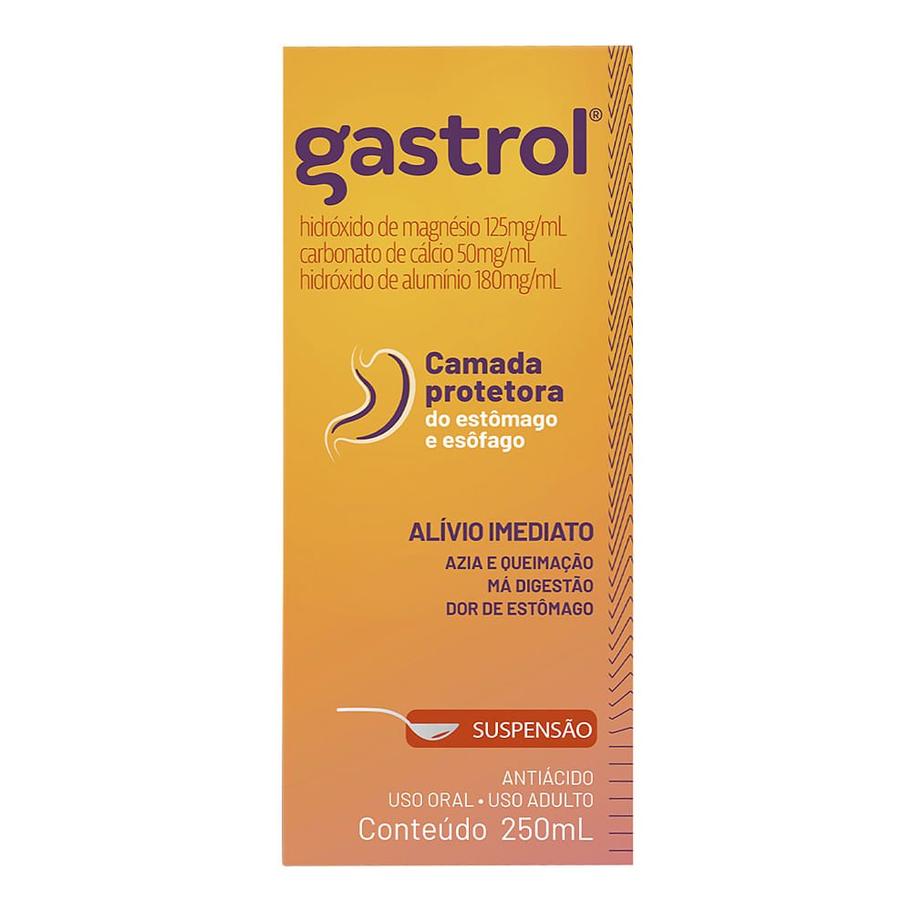 Antiácido Gastrol 125mg/ml + 50mg/ml + 180mg/ml 250ml Suspensão Oral
