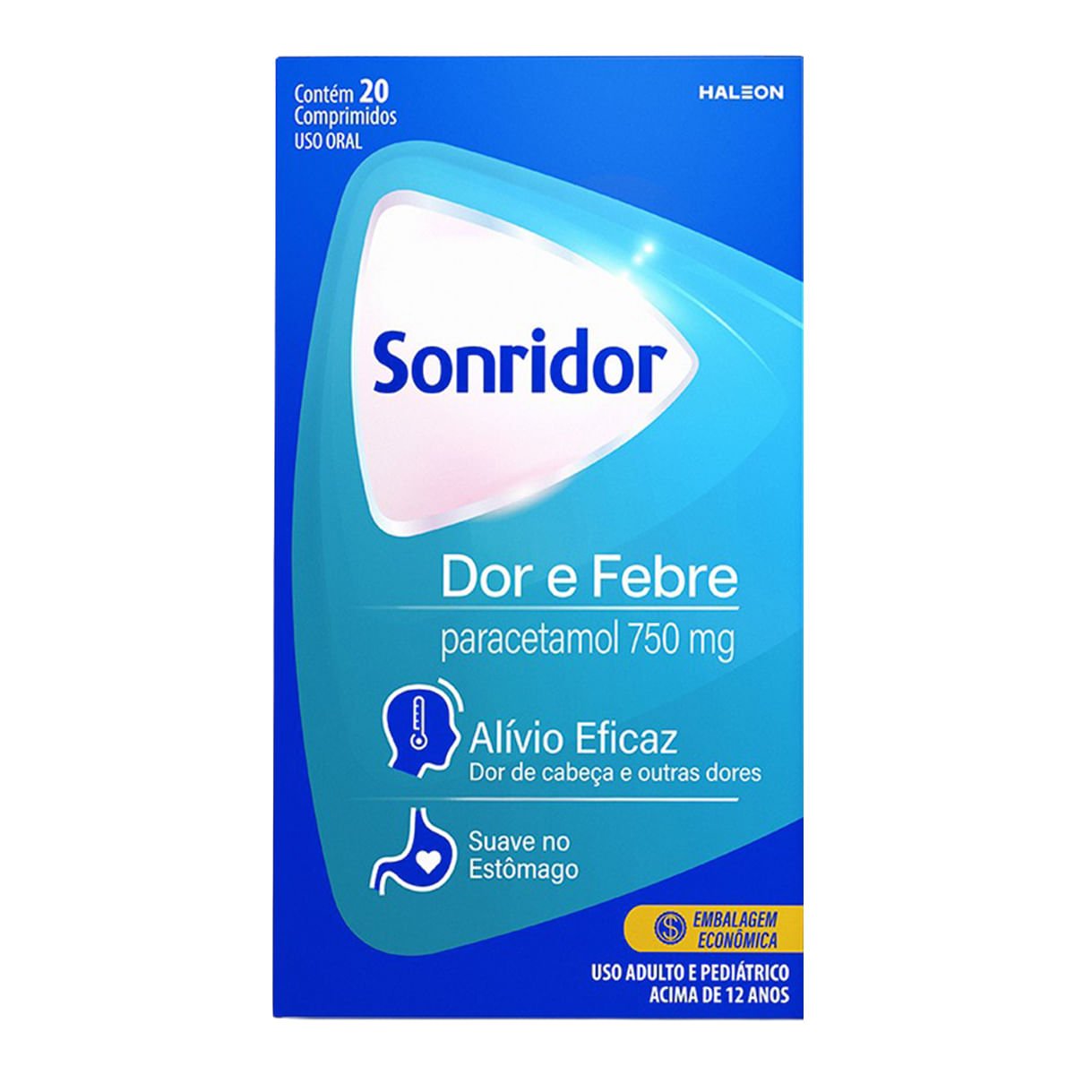 Analgésico e Antitérmico Sonridor Dor e Febre 750mg 20 Comprimidos